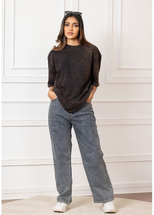 BROWN JADE ACID WASH BAGGY TEE